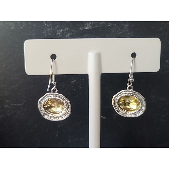 Two Toned Dangling Pierced Earrings Vintage - Picture 2 of 10